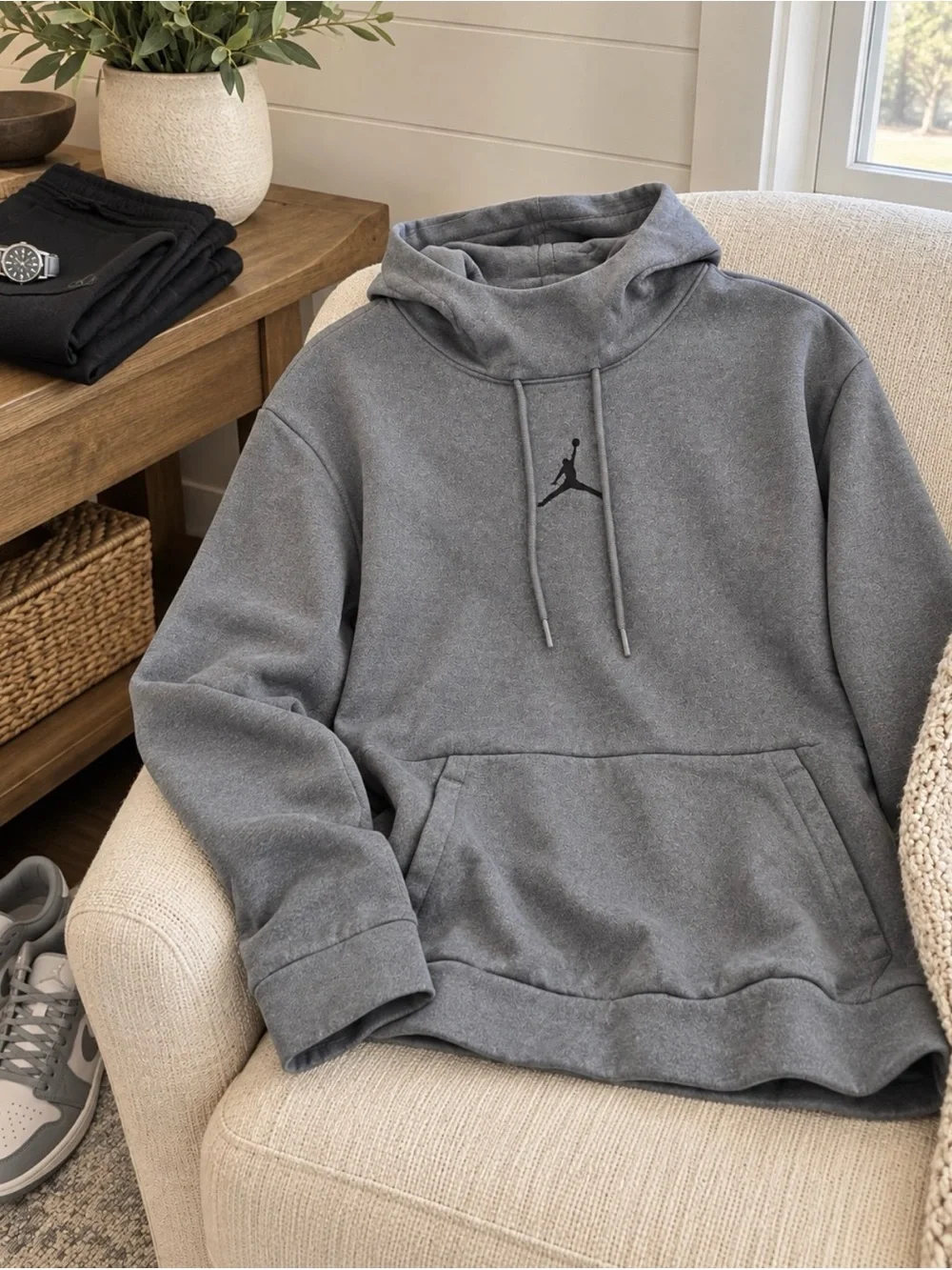 Jordan Gray Drawstring Pullover Hoodie with Jumpman Logo